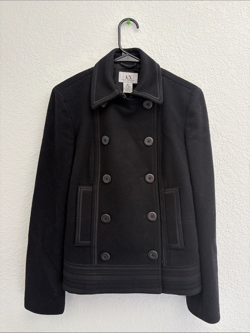 Armani Exchange Black Wool Peacoat